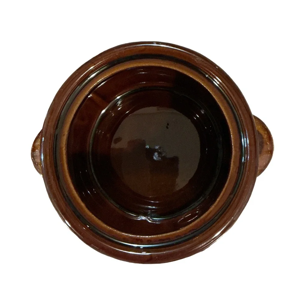Gailstyn Taiwan Stoneware Bean Pot Two-Tone Brown Cream Glazed Lidded Crock 5x5